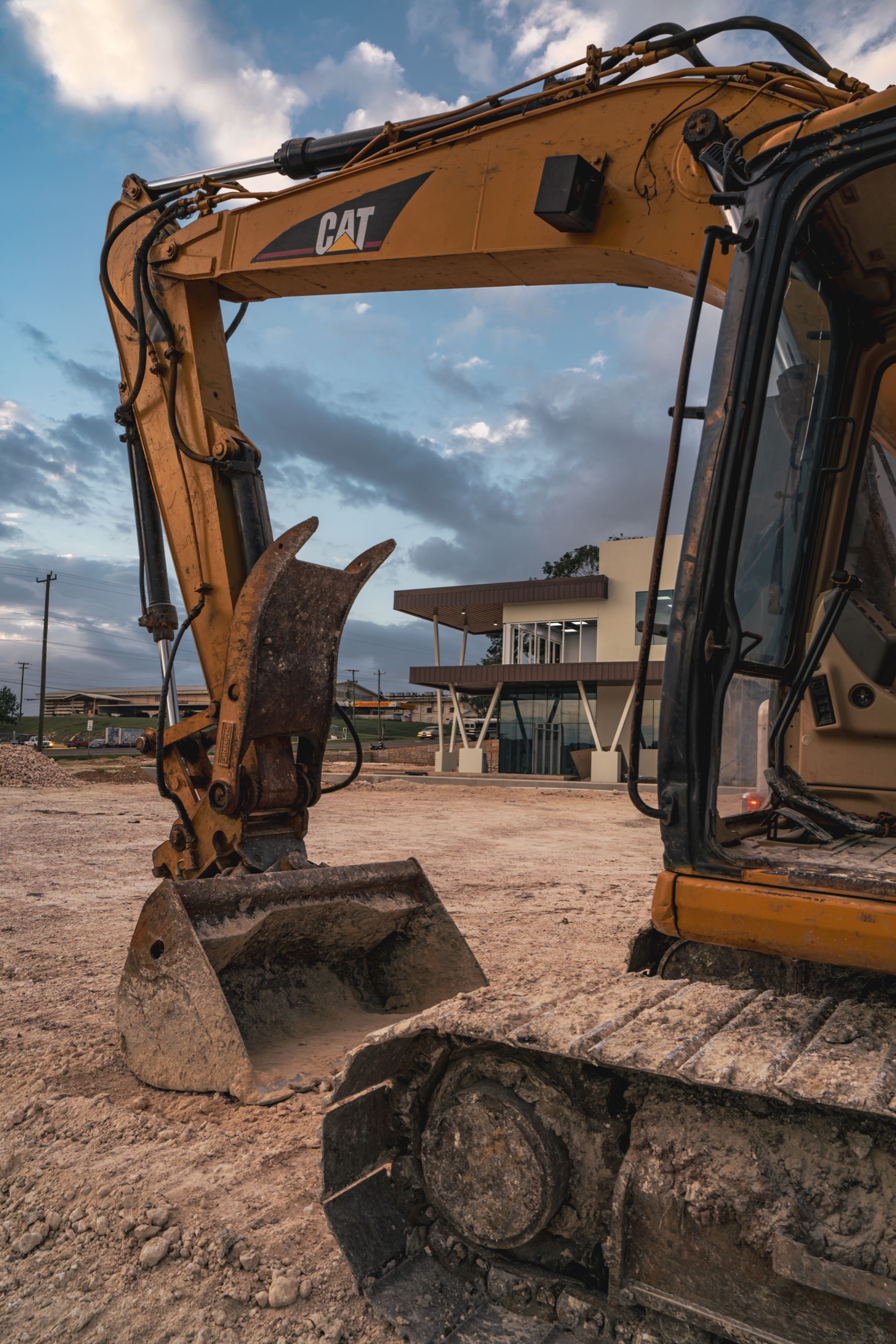 Heavy excavator on an active civil construction site